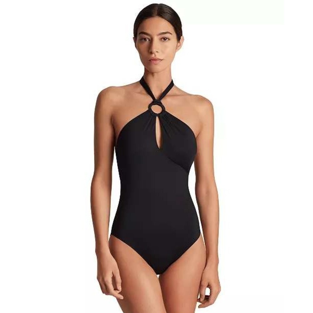 Lauren Ralph Lauren Macrame Ring High Neck One Piece Swimsuit Black Sz 6 NWT